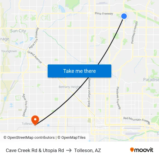 Cave Creek Rd & Utopia Rd to Tolleson, AZ map