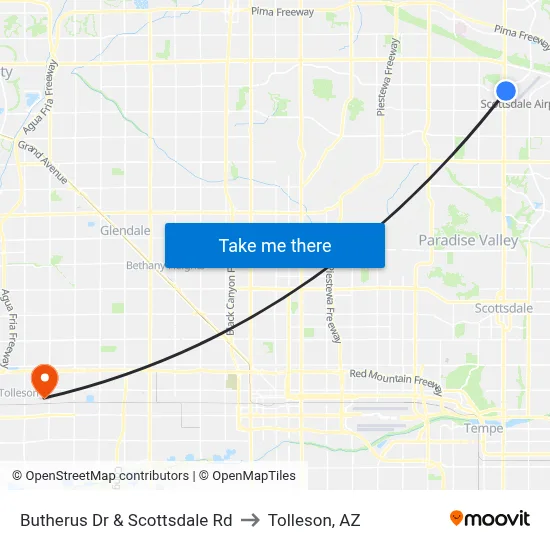 Butherus Dr & Scottsdale Rd to Tolleson, AZ map