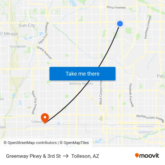 Greenway Pkwy & 3rd St to Tolleson, AZ map