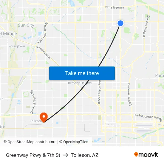 Greenway Pkwy & 7th St to Tolleson, AZ map