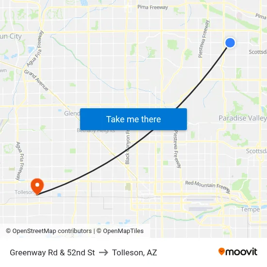 Greenway Rd & 52nd St to Tolleson, AZ map