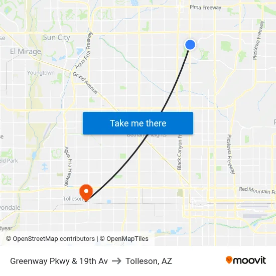 Greenway Pkwy & 19th Av to Tolleson, AZ map