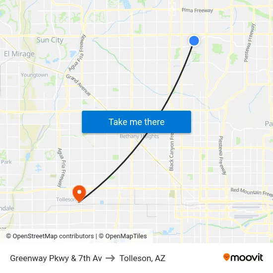 Greenway Pkwy & 7th Av to Tolleson, AZ map