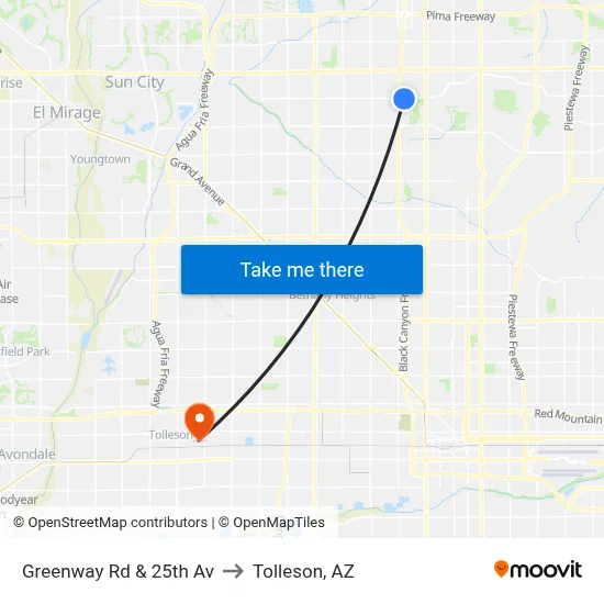 Greenway Rd & 25th Av to Tolleson, AZ map