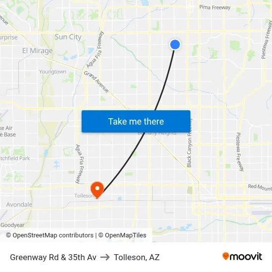 Greenway Rd & 35th Av to Tolleson, AZ map