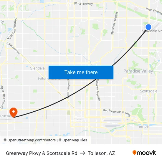 Greenway Pkwy & Scottsdale Rd to Tolleson, AZ map