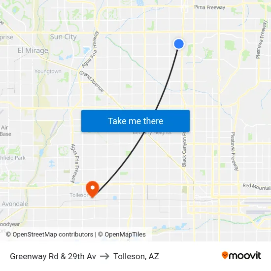 Greenway Rd & 29th Av to Tolleson, AZ map