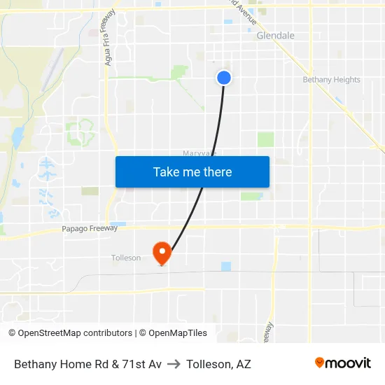 Bethany Home Rd & 71st Av to Tolleson, AZ map