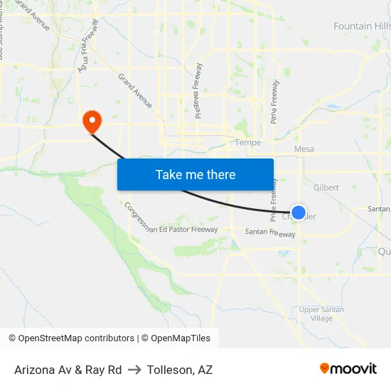 Arizona Av & Ray Rd to Tolleson, AZ map
