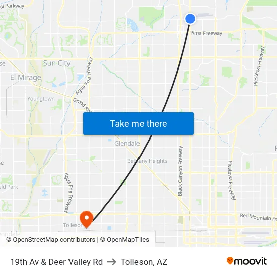 19th Av & Deer Valley Rd to Tolleson, AZ map
