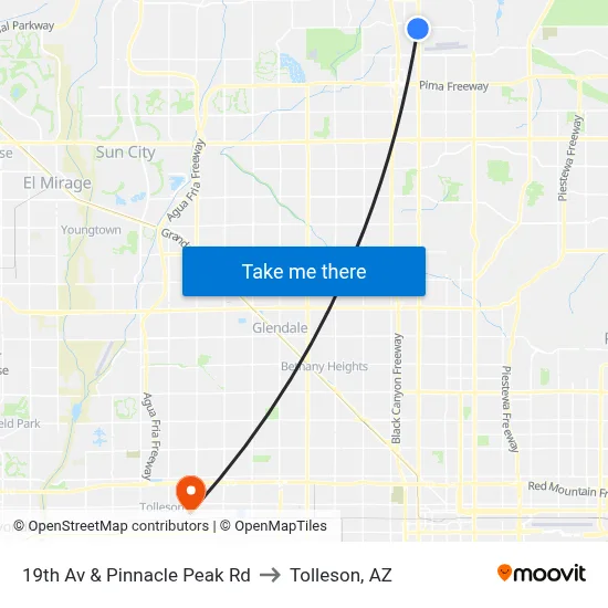 19th Av & Pinnacle Peak Rd to Tolleson, AZ map