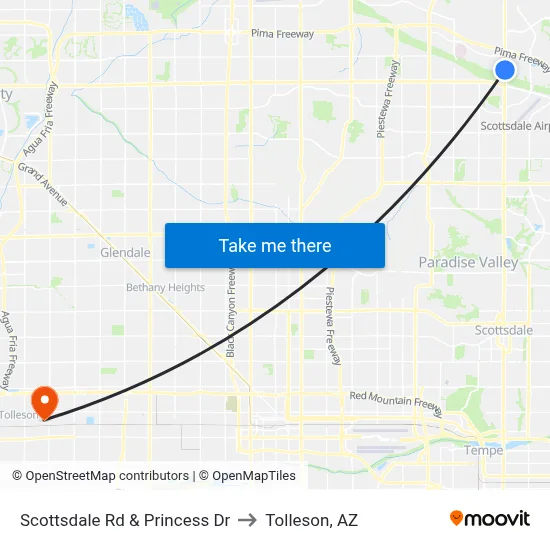Scottsdale Rd & Princess Dr to Tolleson, AZ map