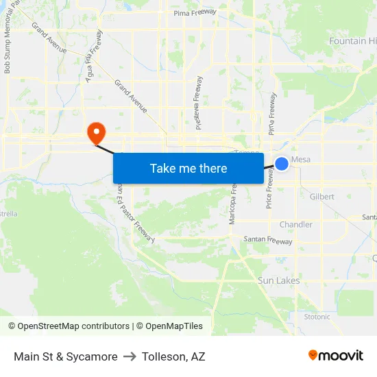 Main St & Sycamore to Tolleson, AZ map