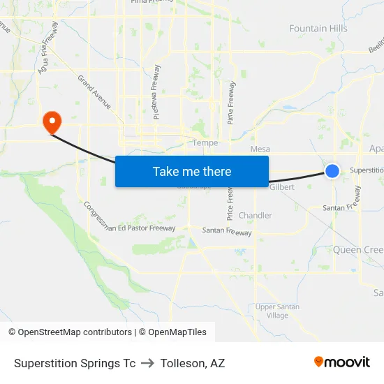Superstition Springs Tc to Tolleson, AZ map