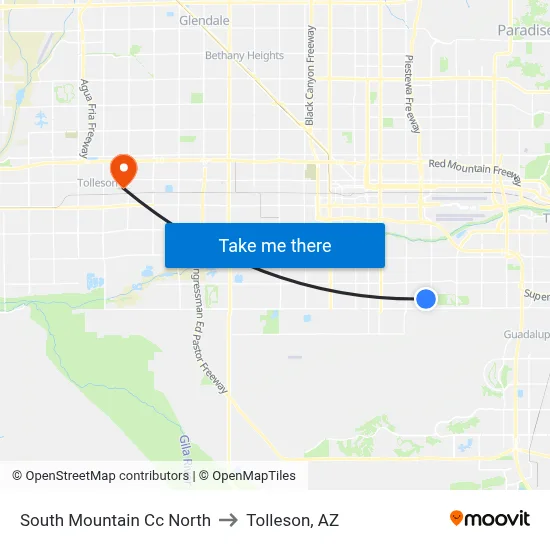 South Mountain Cc North to Tolleson, AZ map