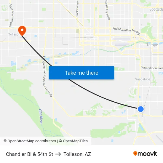 Chandler Bl & 54th St to Tolleson, AZ map
