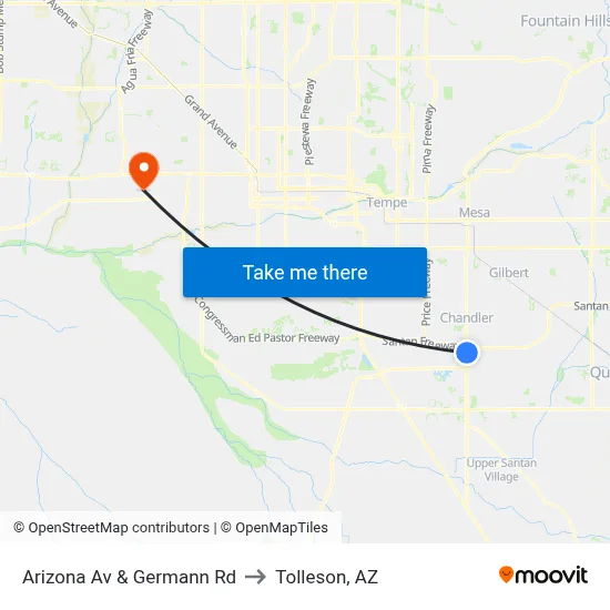 Arizona Av & Germann Rd to Tolleson, AZ map