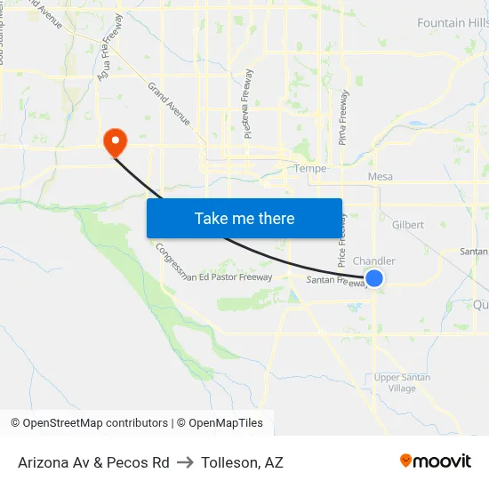 Arizona Av & Pecos Rd to Tolleson, AZ map