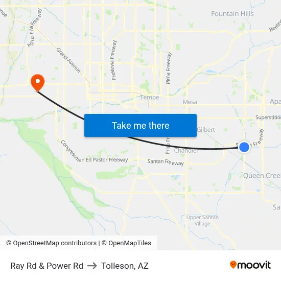 Ray Rd & Power Rd to Tolleson, AZ map