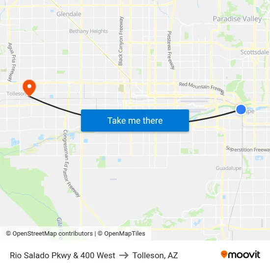 Rio Salado Pkwy & 400 West to Tolleson, AZ map