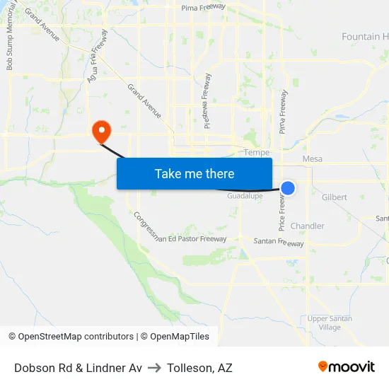 Dobson Rd & Lindner Av to Tolleson, AZ map