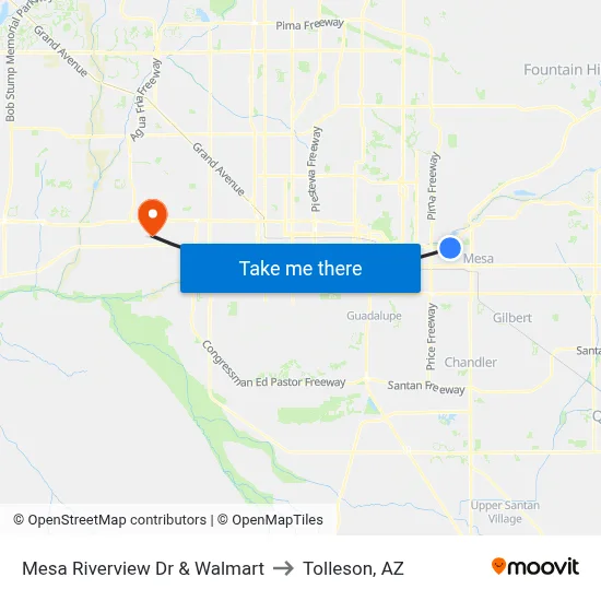 Mesa Riverview Dr & Walmart to Tolleson, AZ map