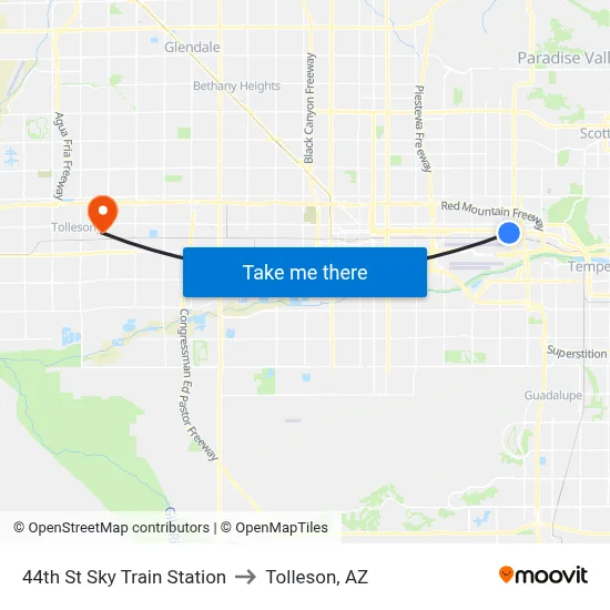 44th St Sky Train Station to Tolleson, AZ map