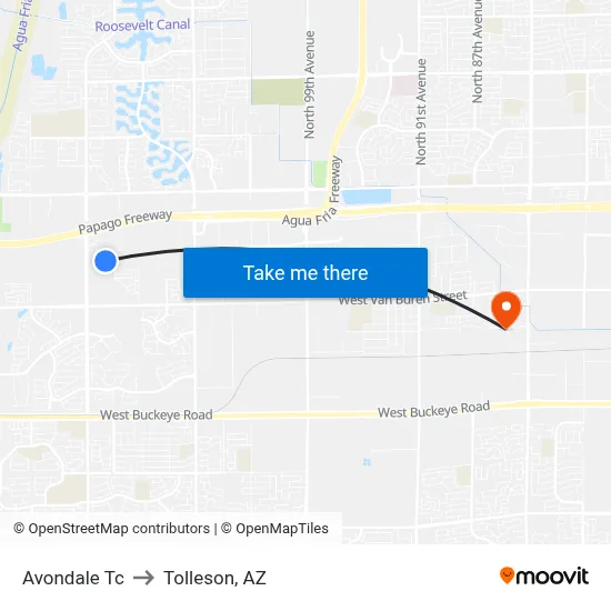 Avondale Tc to Tolleson, AZ map