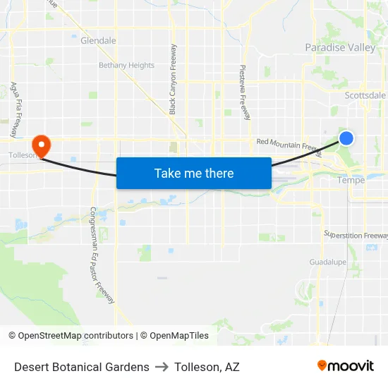 Desert Botanical Gardens to Tolleson, AZ map