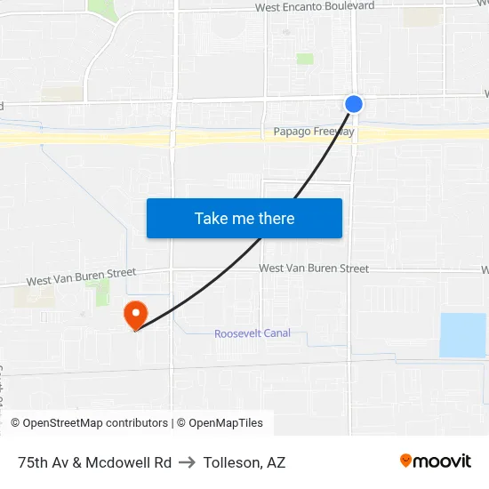 75th Av & Mcdowell Rd to Tolleson, AZ map