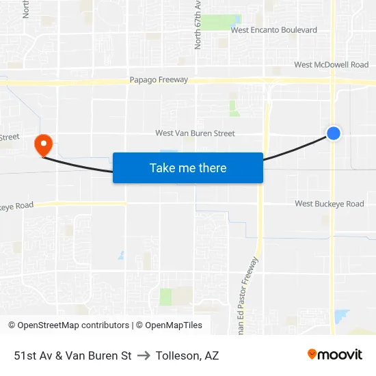51st Av & Van Buren St to Tolleson, AZ map