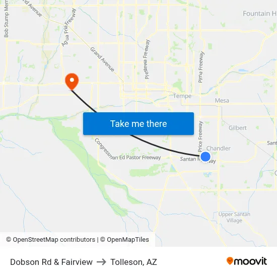 Dobson Rd & Fairview to Tolleson, AZ map