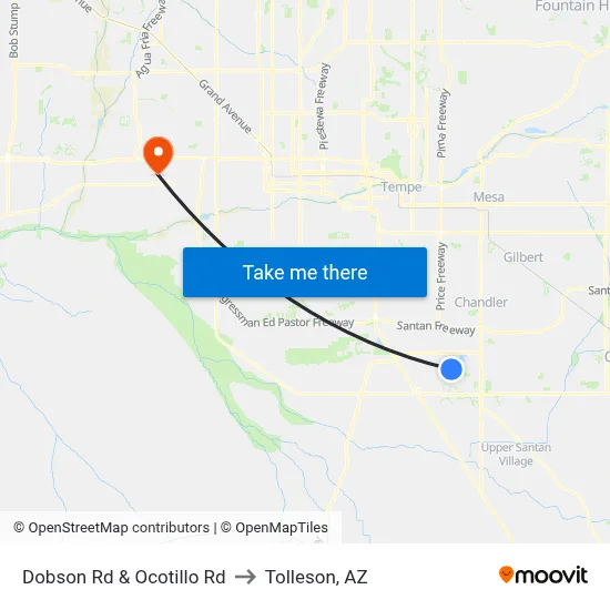 Dobson Rd & Ocotillo Rd to Tolleson, AZ map