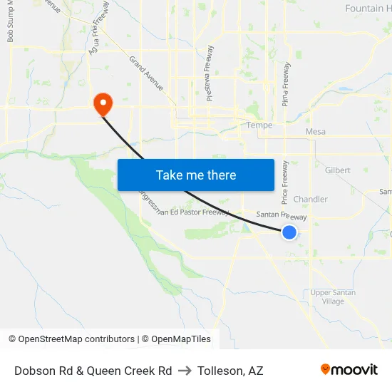 Dobson Rd & Queen Creek Rd to Tolleson, AZ map