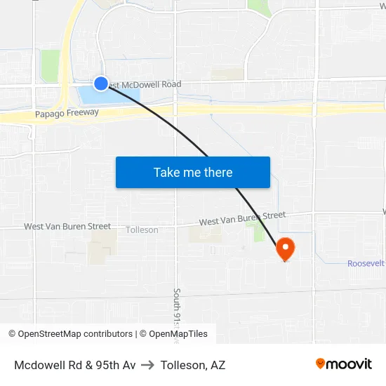 Mcdowell Rd & 95th Av to Tolleson, AZ map