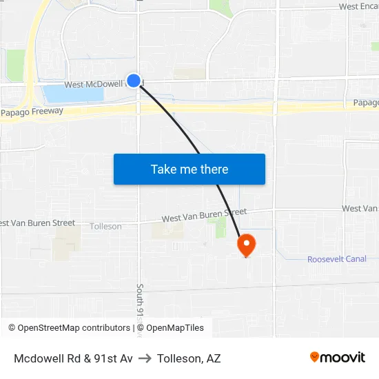 Mcdowell Rd & 91st Av to Tolleson, AZ map