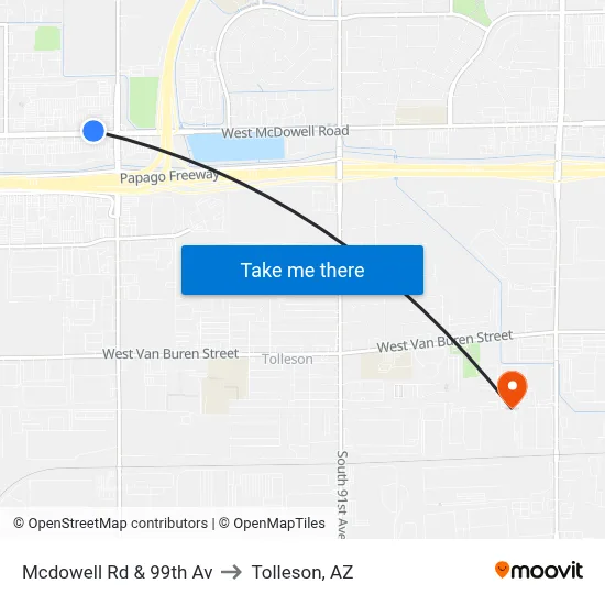 Mcdowell Rd & 99th Av to Tolleson, AZ map