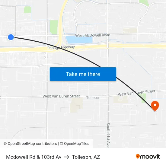 Mcdowell Rd & 103rd Av to Tolleson, AZ map