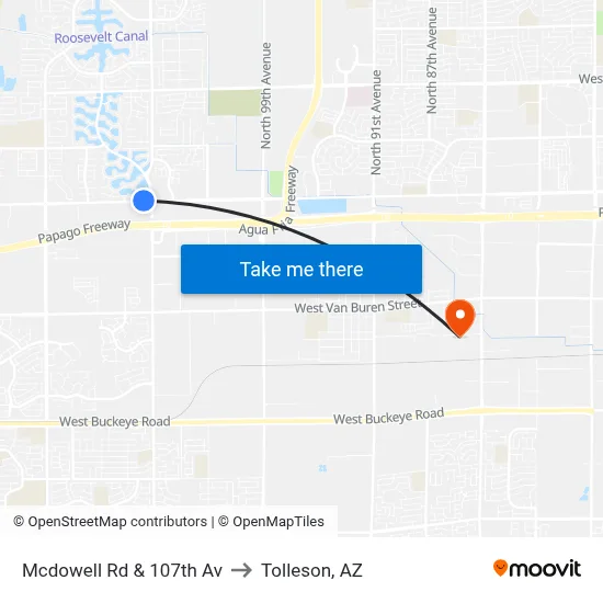 Mcdowell Rd & 107th Av to Tolleson, AZ map