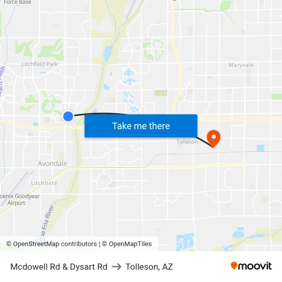 Mcdowell Rd & Dysart Rd to Tolleson, AZ map