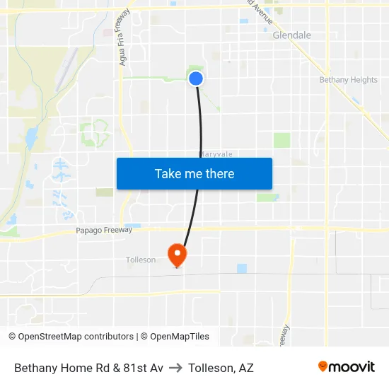 Bethany Home Rd & 81st Av to Tolleson, AZ map