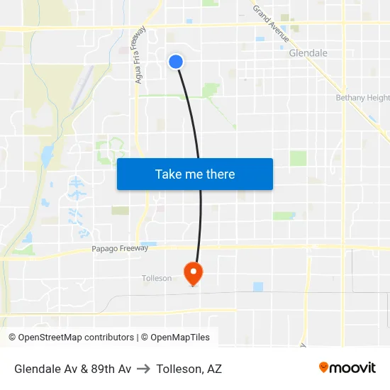 Glendale Av & 89th Av to Tolleson, AZ map