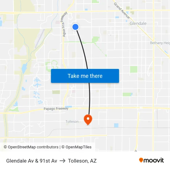 Glendale Av & 91st Av to Tolleson, AZ map