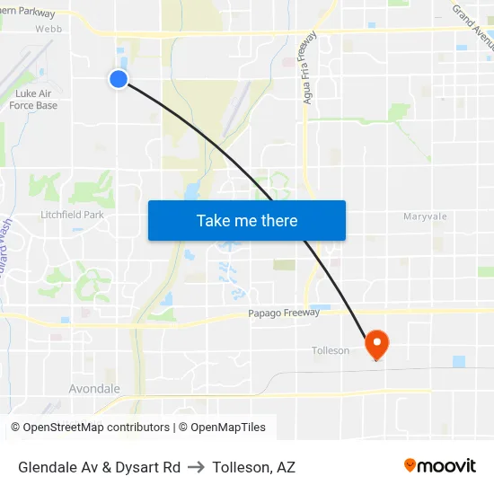Glendale Av & Dysart Rd to Tolleson, AZ map