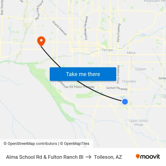 Alma School Rd & Fulton Ranch Bl to Tolleson, AZ map