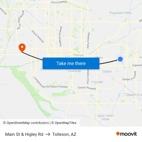 Main St & Higley Rd to Tolleson, AZ map