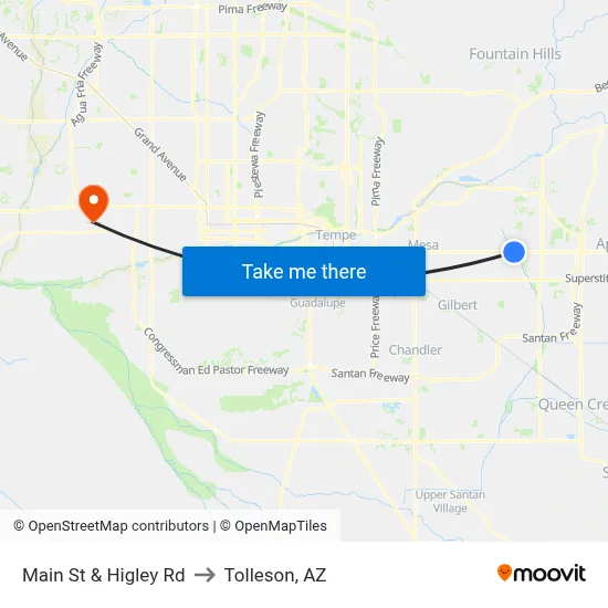 Main St & Higley Rd to Tolleson, AZ map