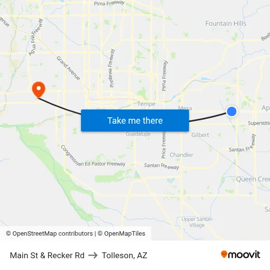Main St & Recker Rd to Tolleson, AZ map