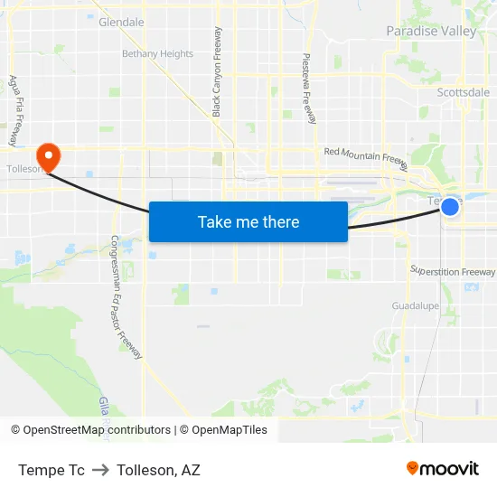 Tempe Tc to Tolleson, AZ map