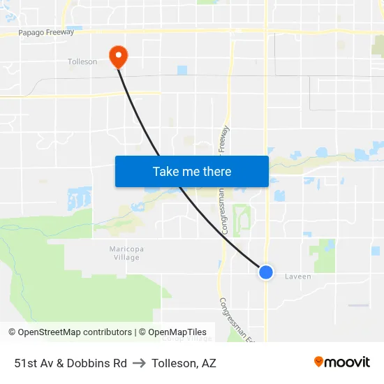 51st Av & Dobbins Rd to Tolleson, AZ map